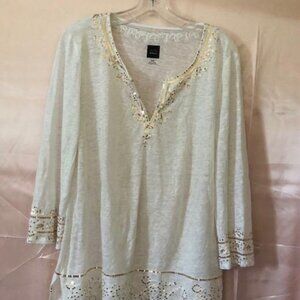Saks Fifth Ave Women's Sequin Linen Tunic US Size Medium, Sheer Off White